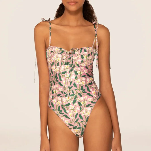 Traje de baño de bikini con volantes y vendaje, con sujetador acolchado push-up floral