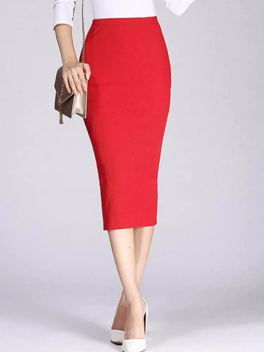 Bodycon Skirt Women Stretchable Split Skirt Mid Calf Slim Pencil Skirts
