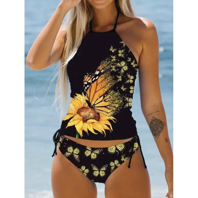 Coconut Print Halter Tankini Set