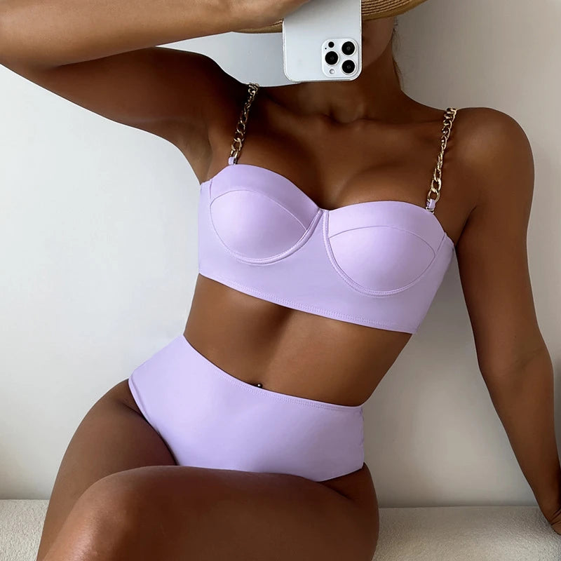 High-Waist Chain Strap Bikini Set