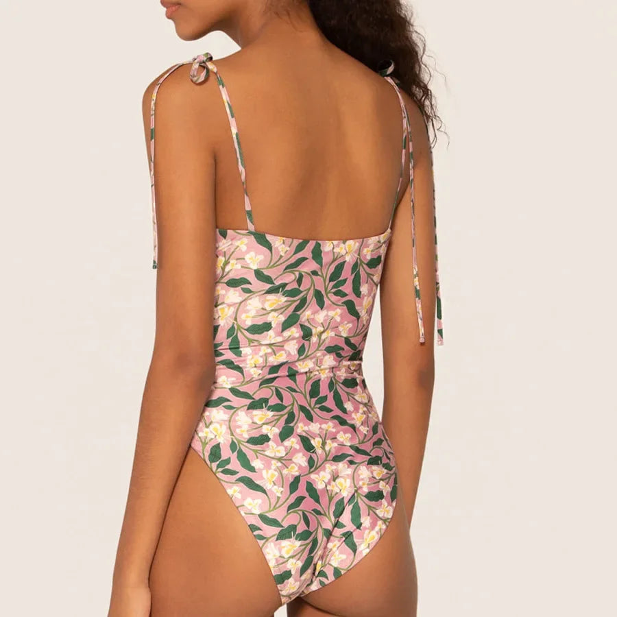 Floral Push-Up Padded Bra Ruffles Bandage Bikini Set Swimsuit Swimwear