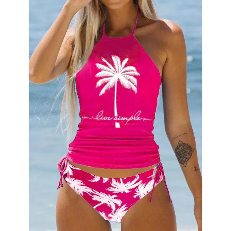 Tied Halter Drawstring Bikini Set