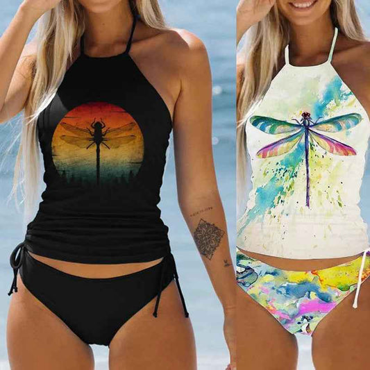 Coconut Print Halter Tankini Set