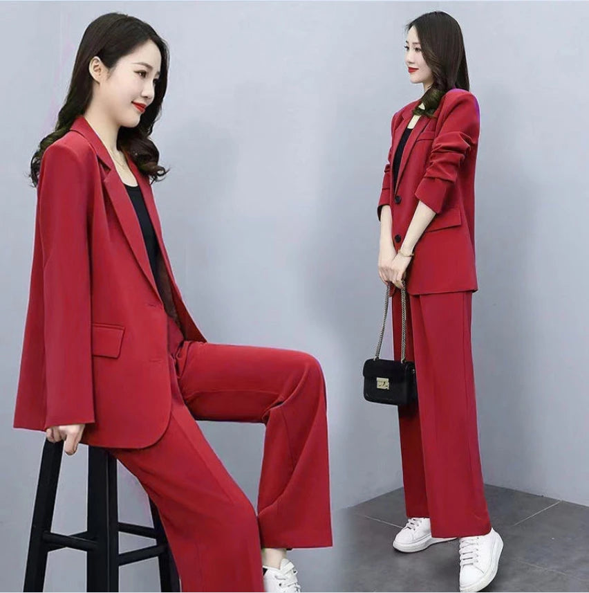 Conjunto de 2 piezas de blazer y pantalón largo para mujer