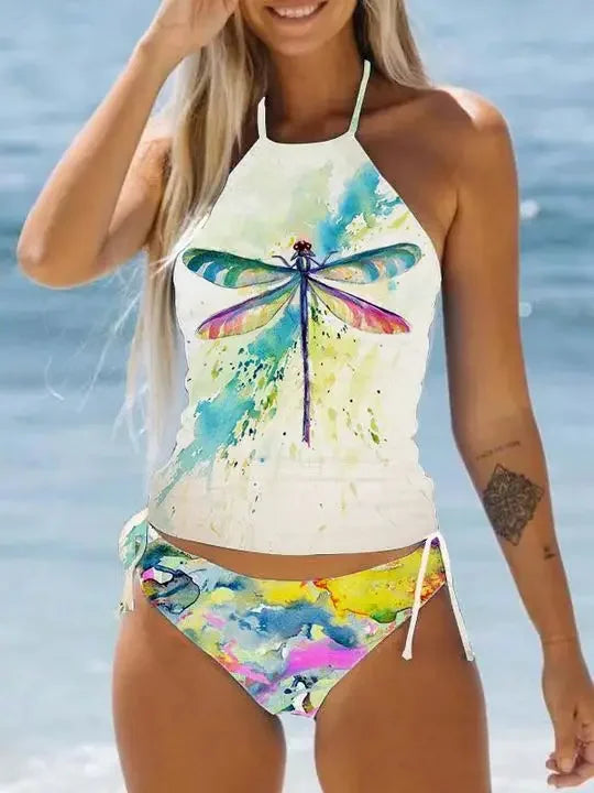 Coconut Print Halter Tankini Set