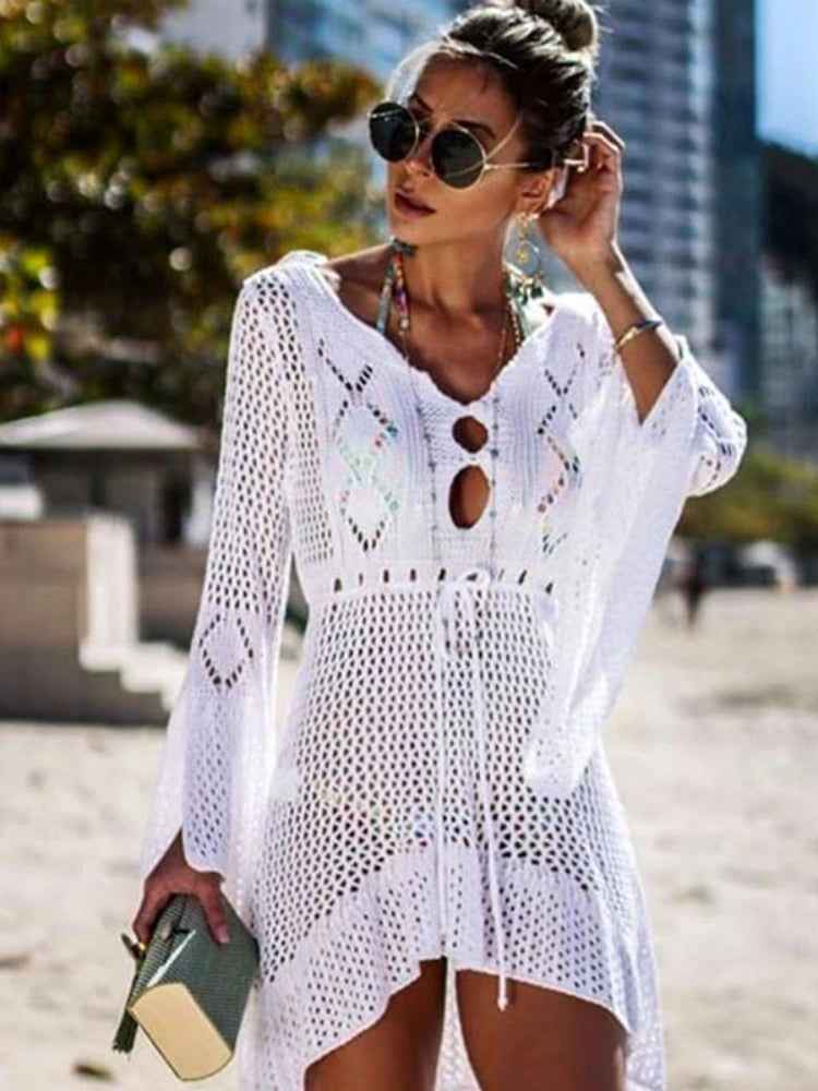 White Crochet Beach Tunic Cover-Up