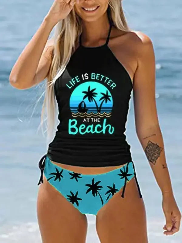 Coconut Print Halter Tankini Set