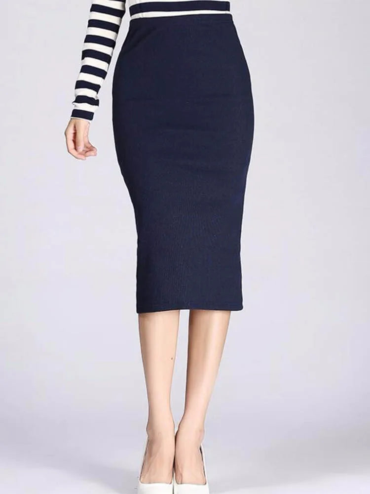 Bodycon Skirt Women Stretchable Split Skirt Mid Calf Slim Pencil Skirts