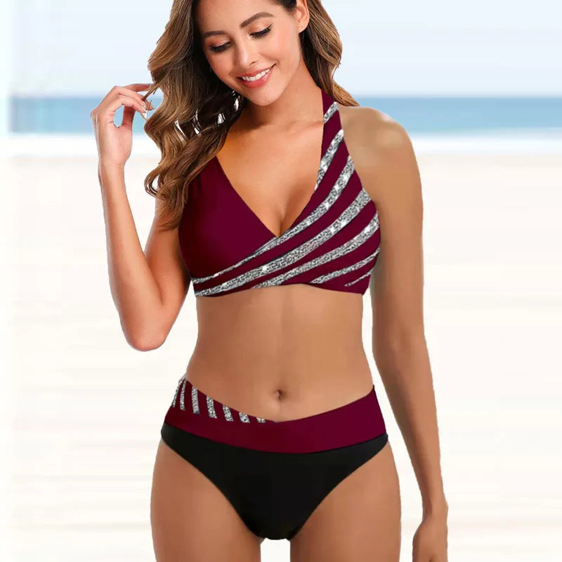 Women Beachwear Leaves Pattern Vest Tankini