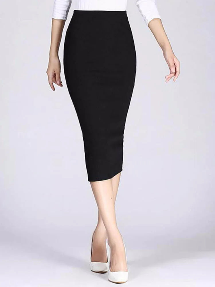 Bodycon Skirt Women Stretchable Split Skirt Mid Calf Slim Pencil Skirts