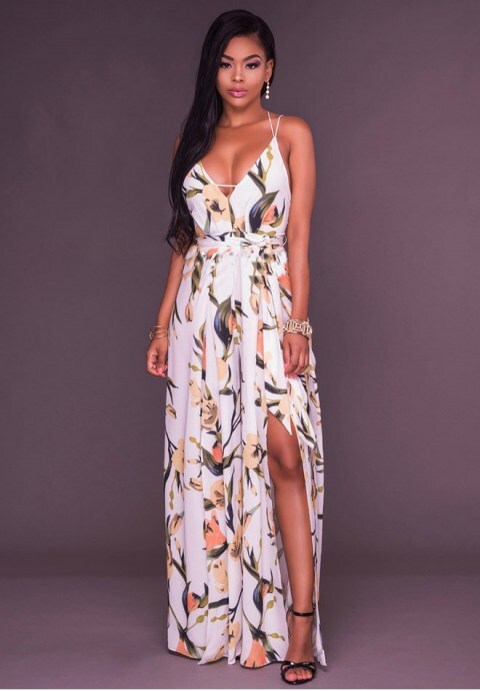 Bloom Allure: Floral Slit-Leg Jumpsuit with Strappy Back