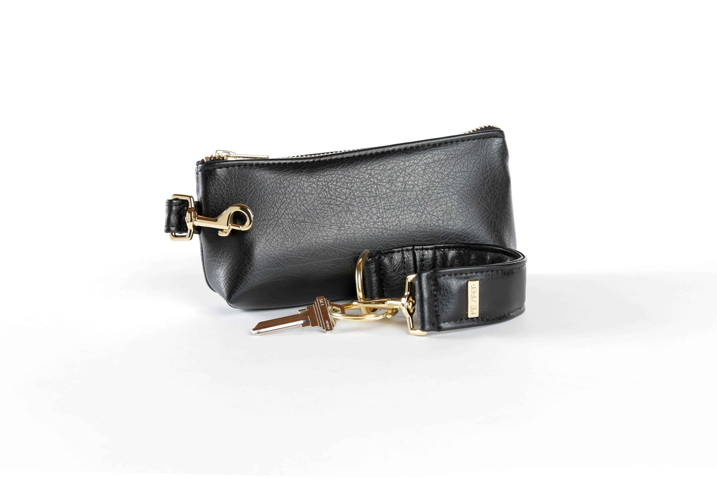 Classic Black Vegan Leather 2-Piece Wristlet Set