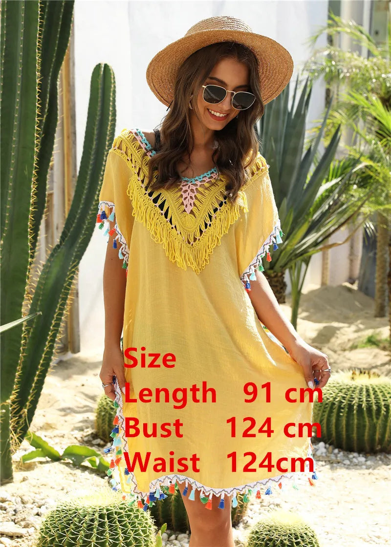 Beach Cover Up for Women Swimwear Tunic Fringe Ups