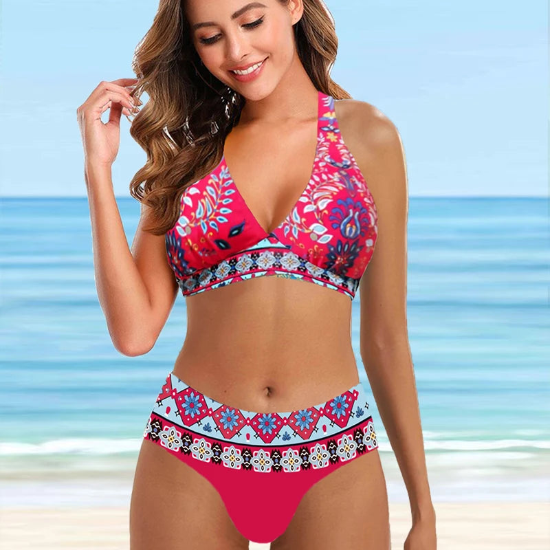 Women Beachwear Leaves Pattern Vest Tankini