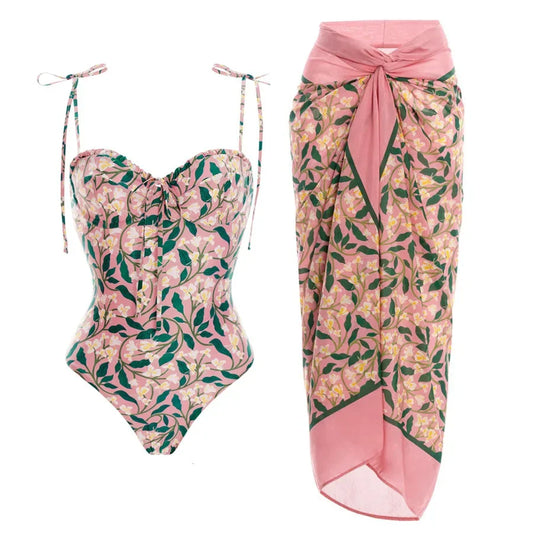Traje de baño de bikini con volantes y vendaje, con sujetador acolchado push-up floral