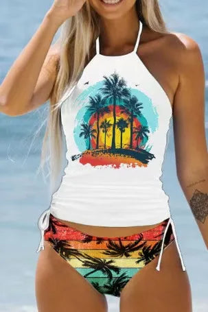 Tied Halter Drawstring Bikini Set