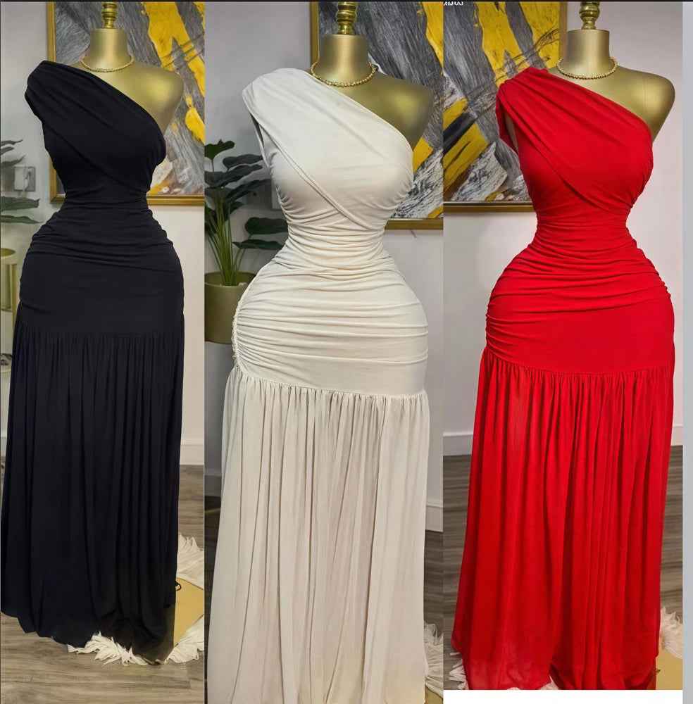 Maxi Dress  Elegant Skew Neck One Sleeve Off Shoulder Slit Long Dresses