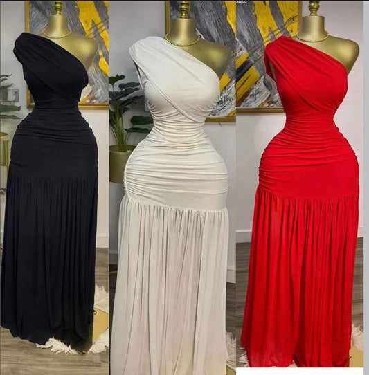 Maxi Dress  Elegant Skew Neck One Sleeve Off Shoulder Slit Long Dresses