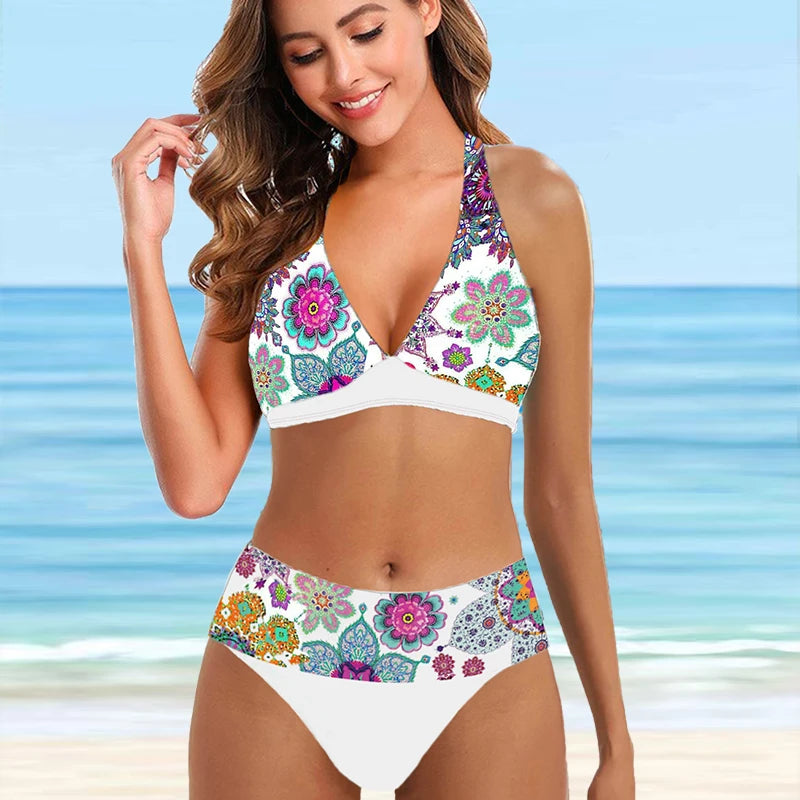 Women Beachwear Leaves Pattern Vest Tankini