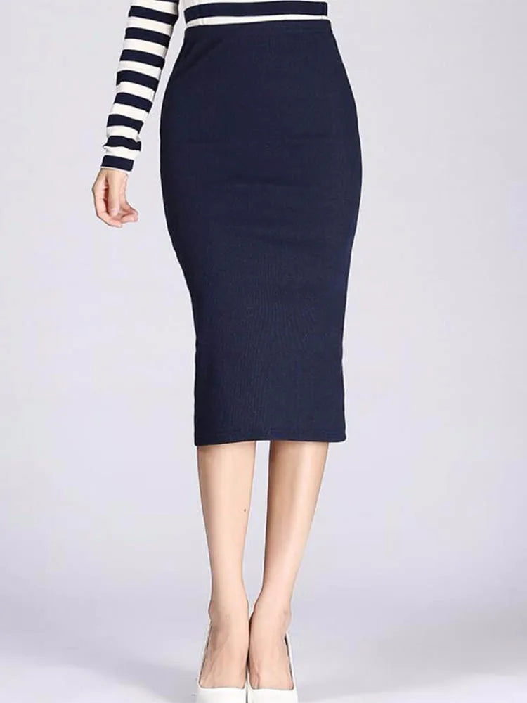 Bodycon Skirt Women Stretchable Split Skirt Mid Calf Slim Pencil Skirts
