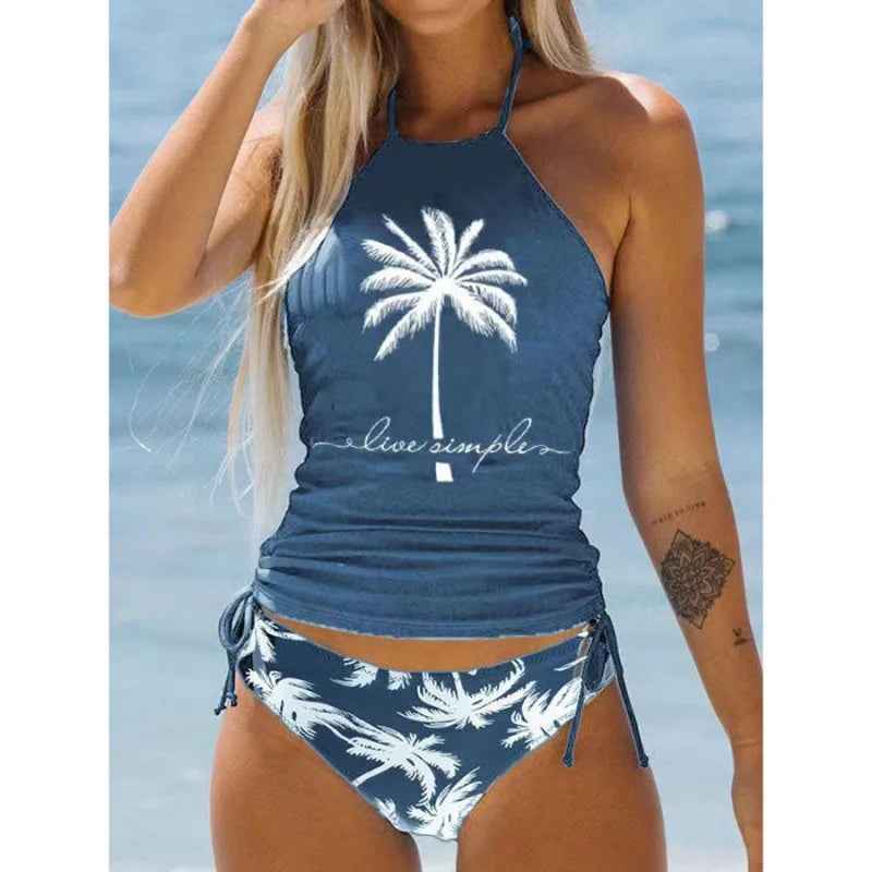 Tied Halter Drawstring Bikini Set