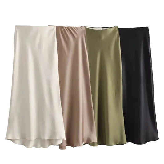 High-Waist Long Satin Skirt | Sophisticata™