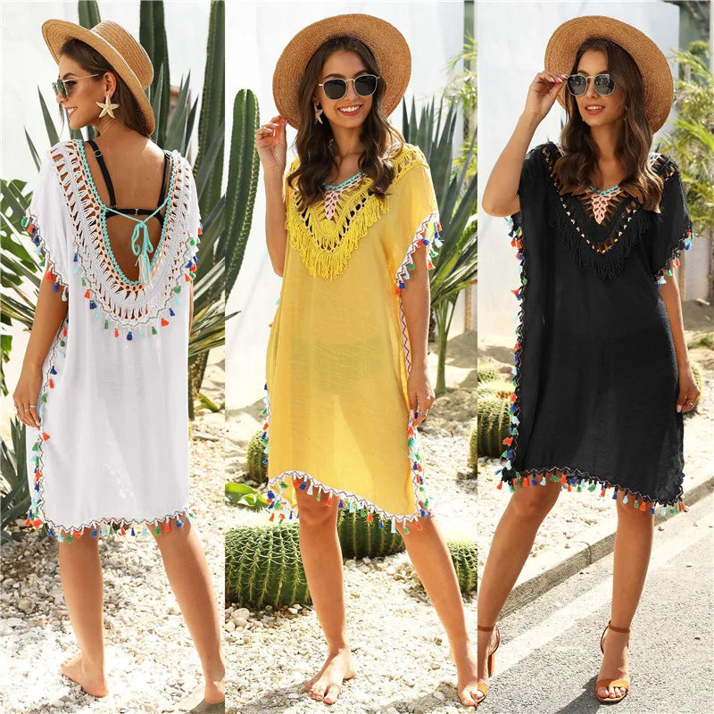 Beach Cover Up for Women Swimwear Tunic Fringe Ups
