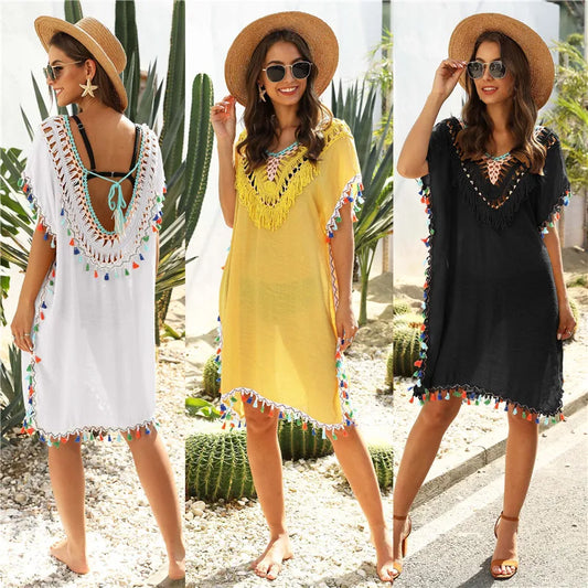 Beach Cover Up for Women Swimwear Tunic Fringe Ups