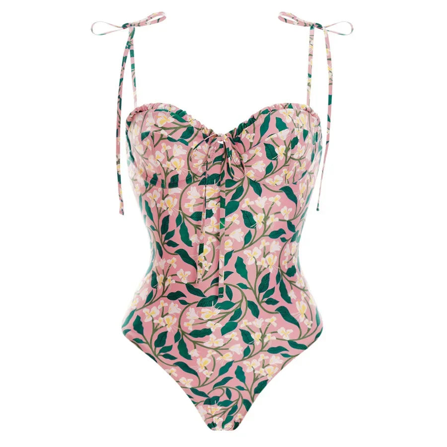 Floral Push-Up Padded Bra Ruffles Bandage Bikini Set Swimsuit Swimwear