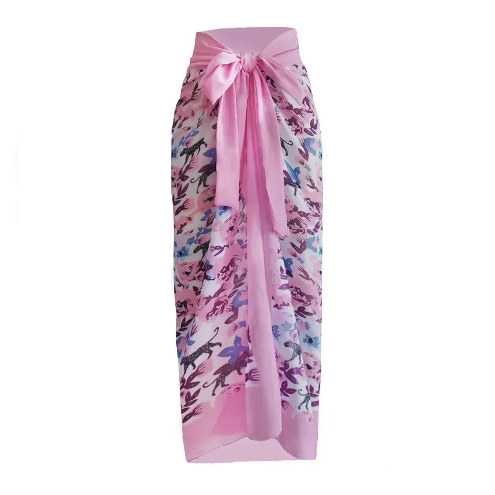 One Piece Swimsuit Bikini With Skirt Swimwear Summer Women Bowknot Cover Up
