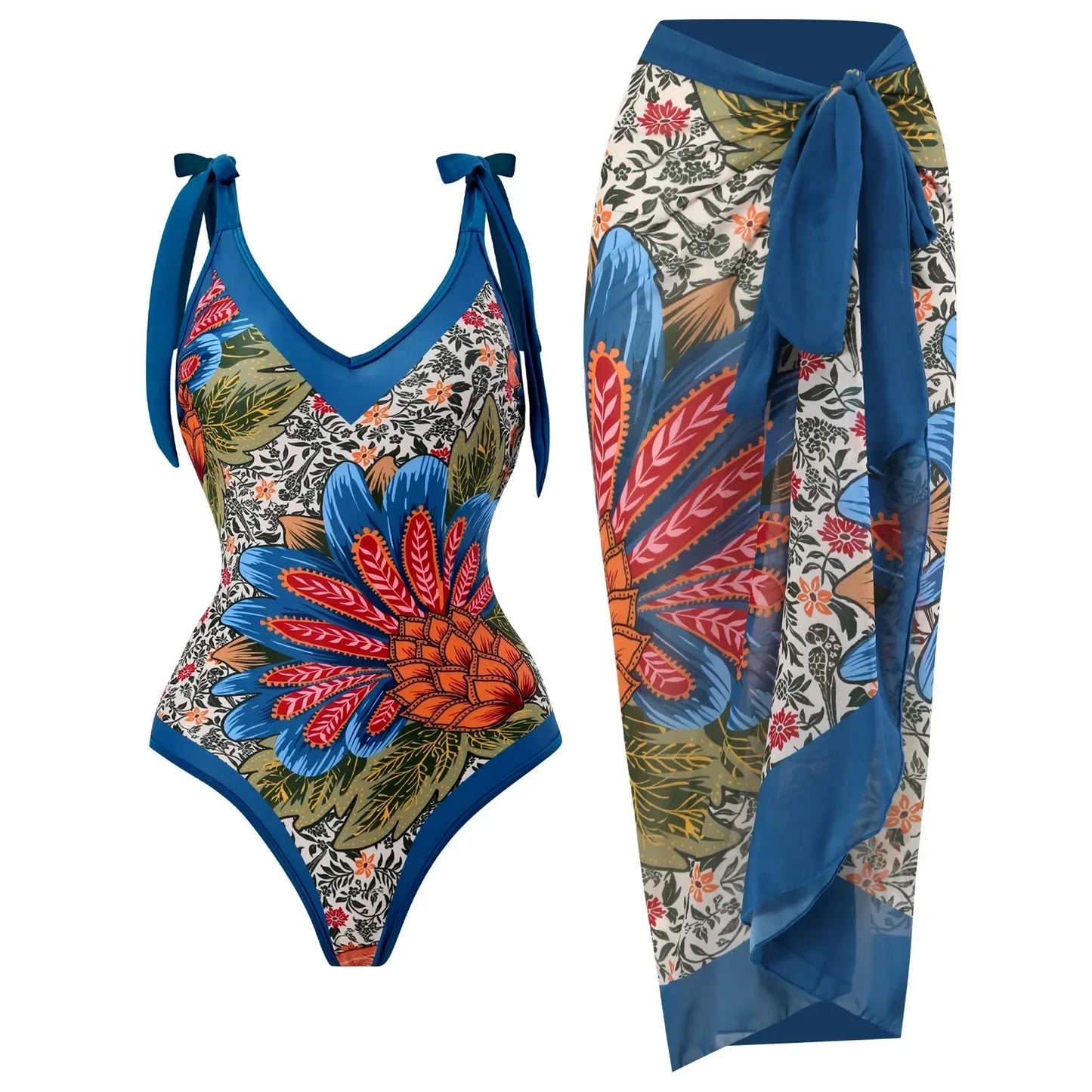 One Piece Swimsuit Bikini With Skirt Swimwear Summer Women Bowknot Cover Up