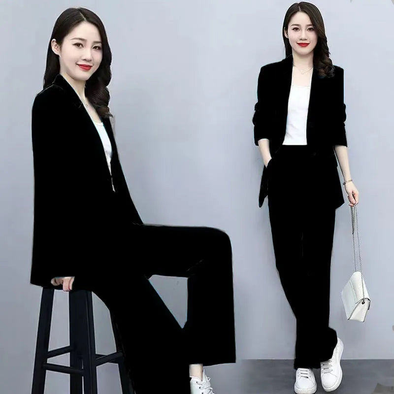 Conjunto de 2 piezas de blazer y pantalón largo para mujer