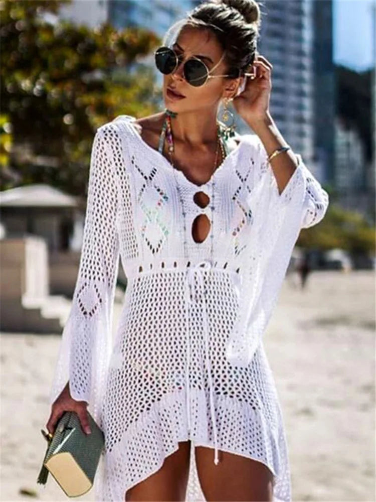White Crochet Beach Tunic Cover-Up