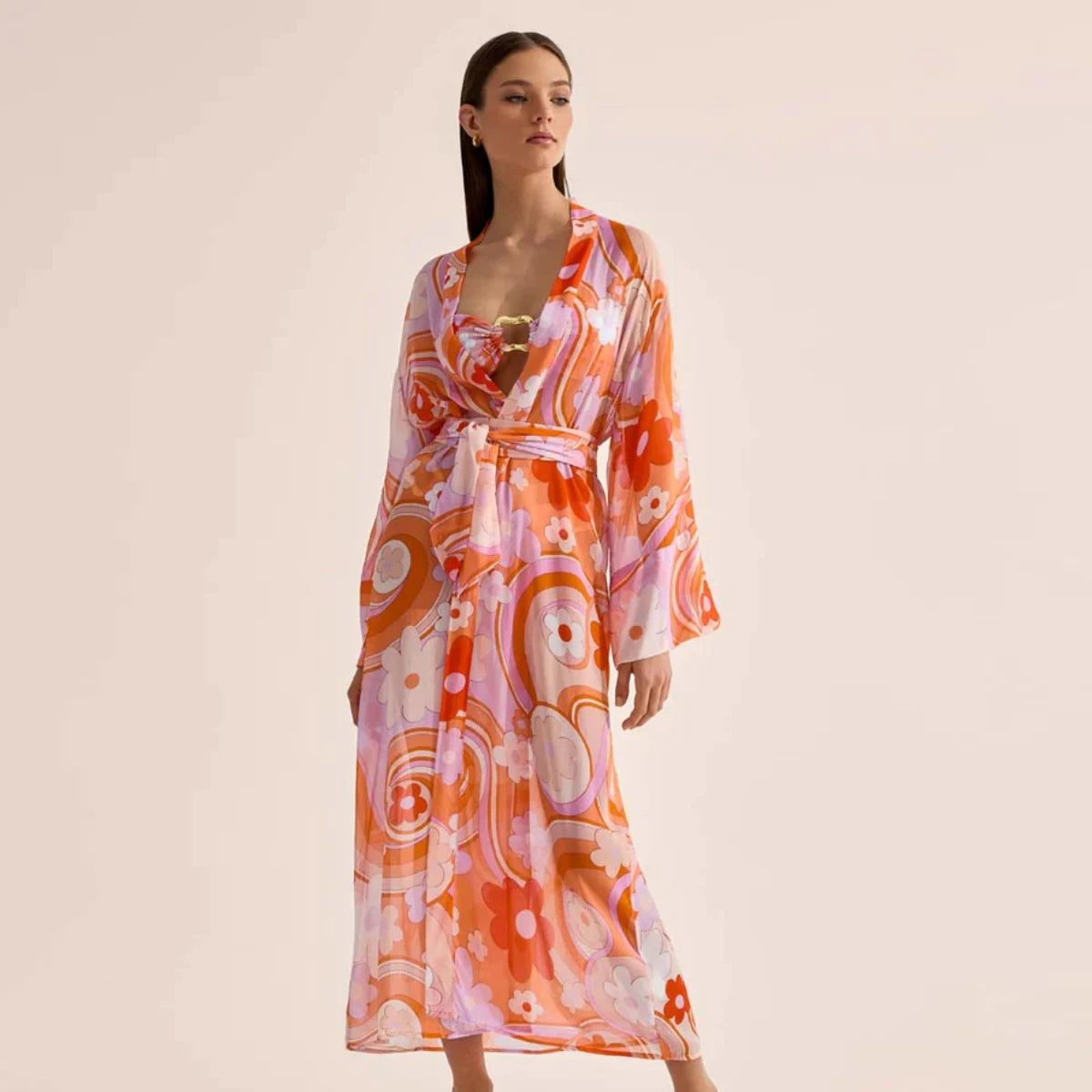 Printed Bikini Set with Wrap Skirt Sarong