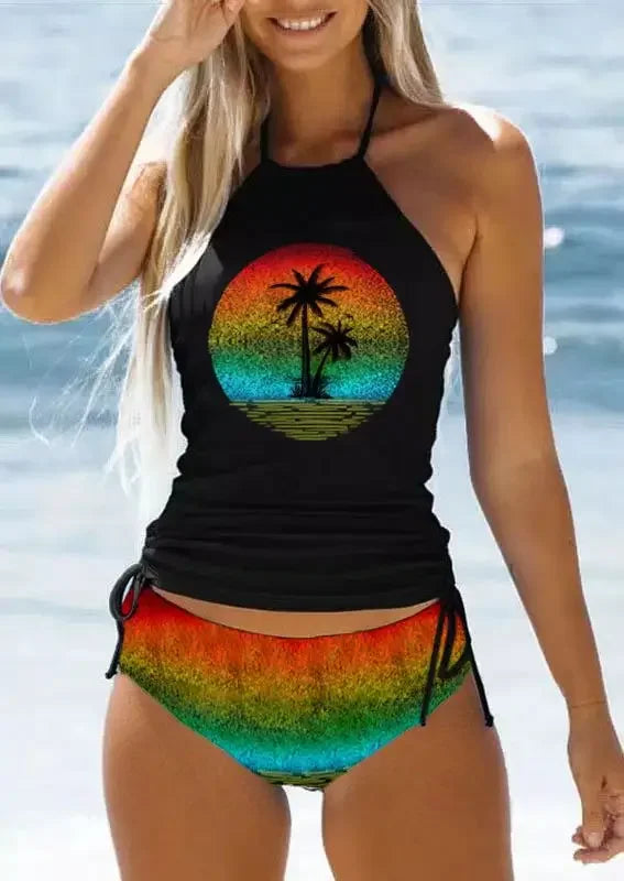 Coconut Print Halter Tankini Set