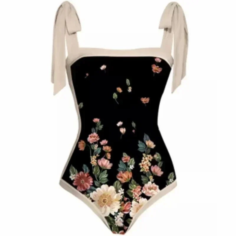 One Piece Swimsuit Bikini With Skirt Swimwear Summer Women Bowknot Cover Up