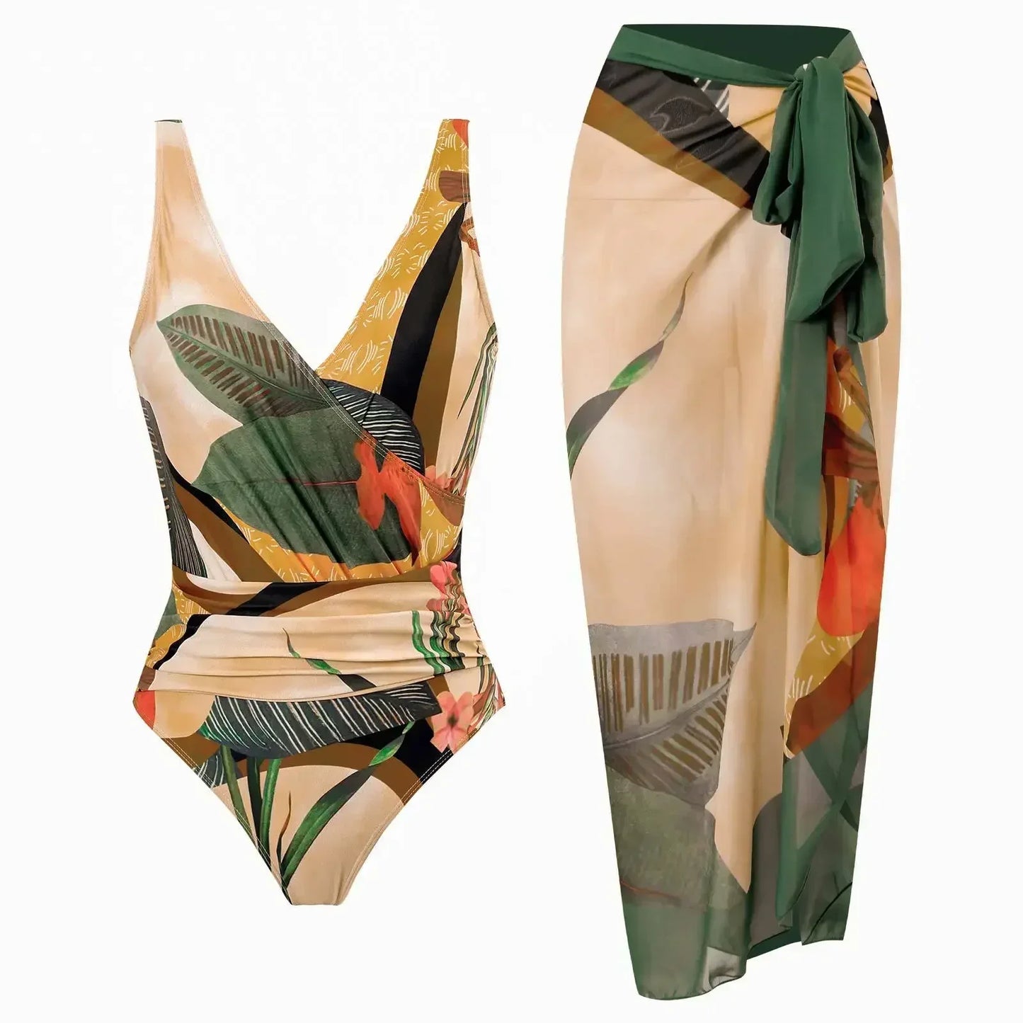 One Piece Swimsuit Bikini With Skirt Swimwear Summer Women Bowknot Cover Up