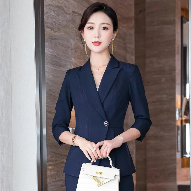 Striped Half-Sleeve Business Suit for Corporate Authority | Sophisticata™