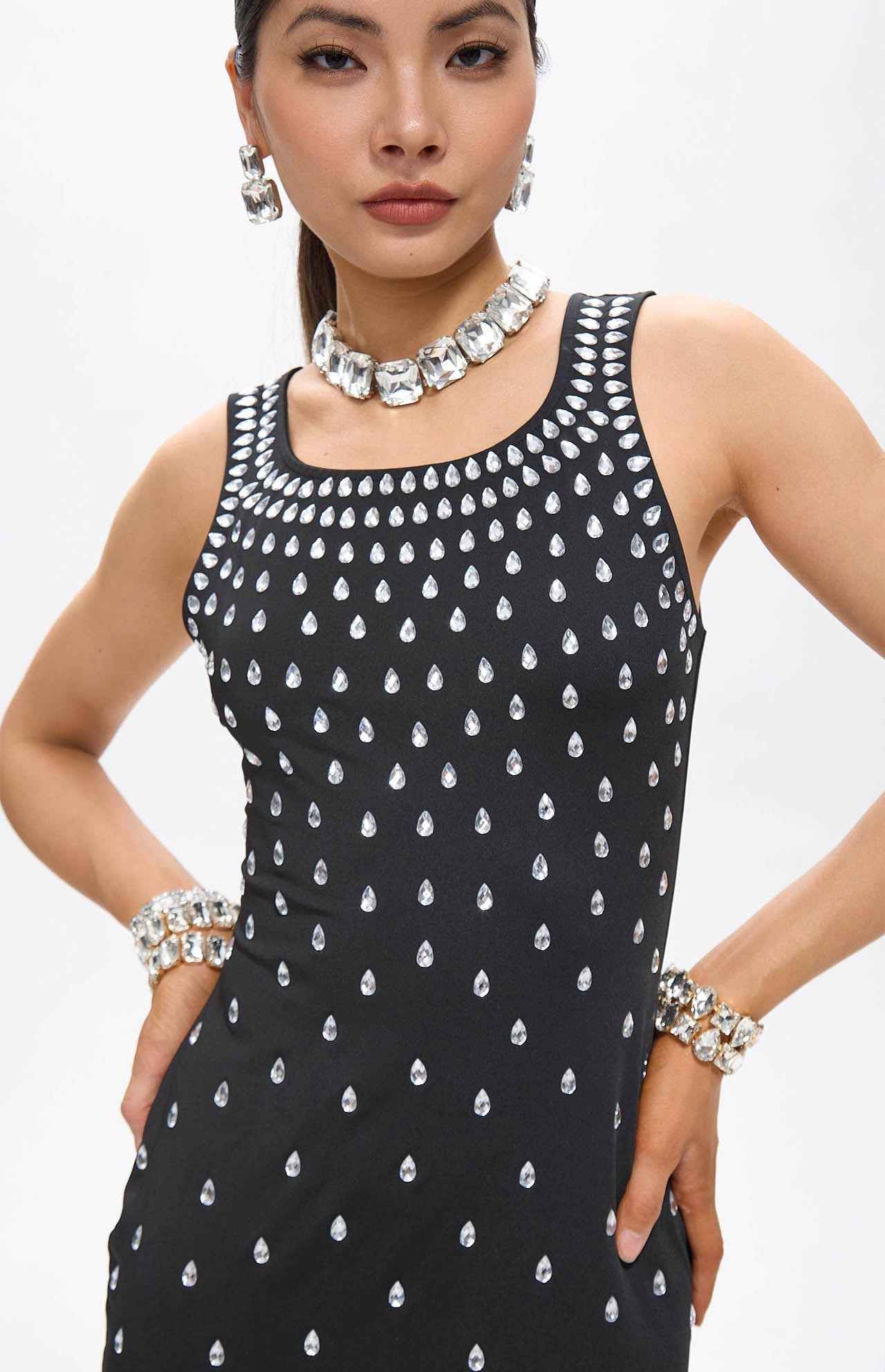 Zaka Black Embellished Crystal Maxi Dress