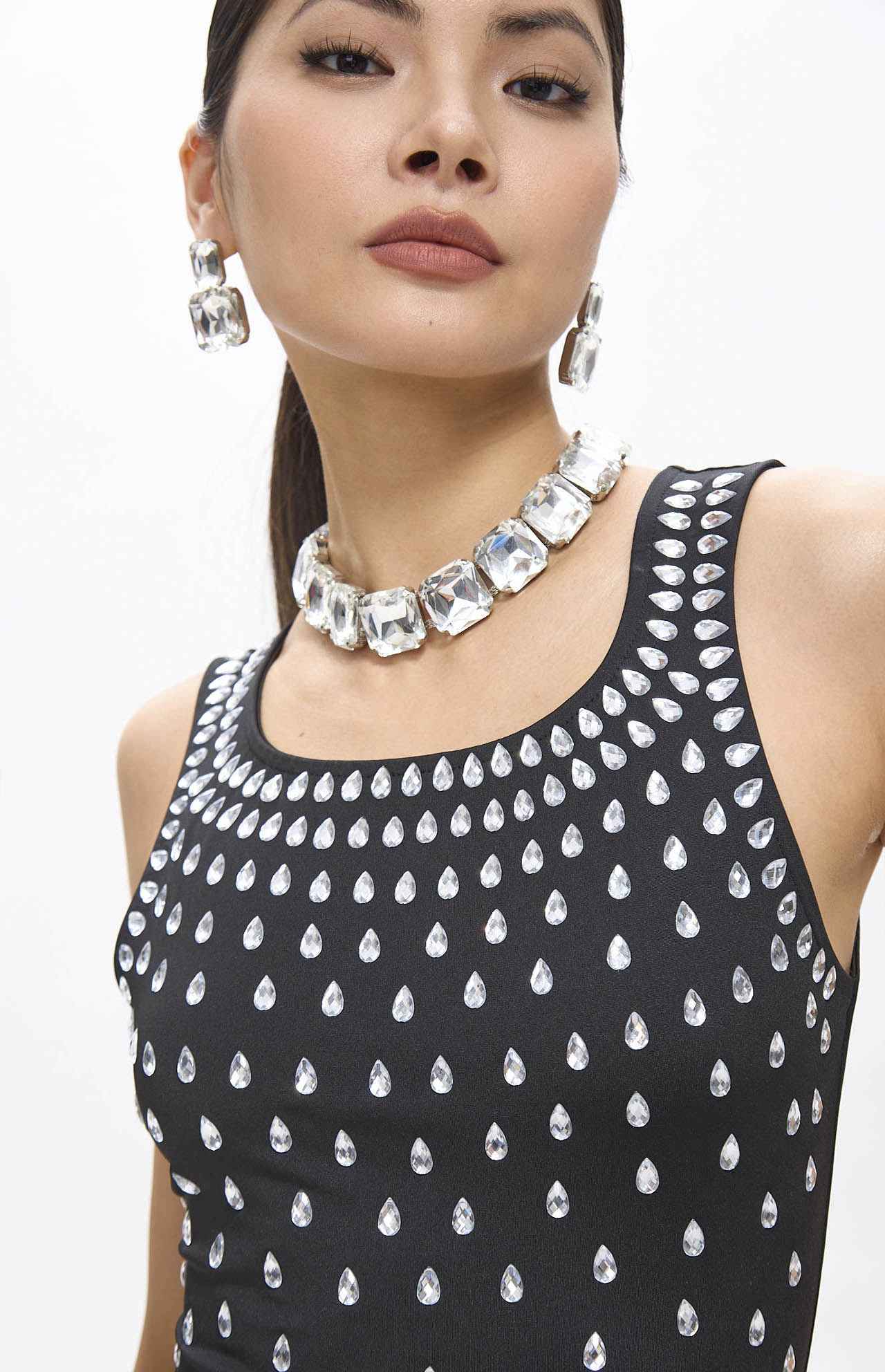 Zaka Black Embellished Crystal Maxi Dress