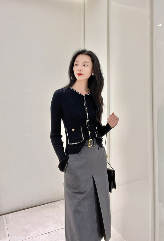 Gray Worsted Pleated A-Line Skirt for Corporate Authority | Sophisticata™