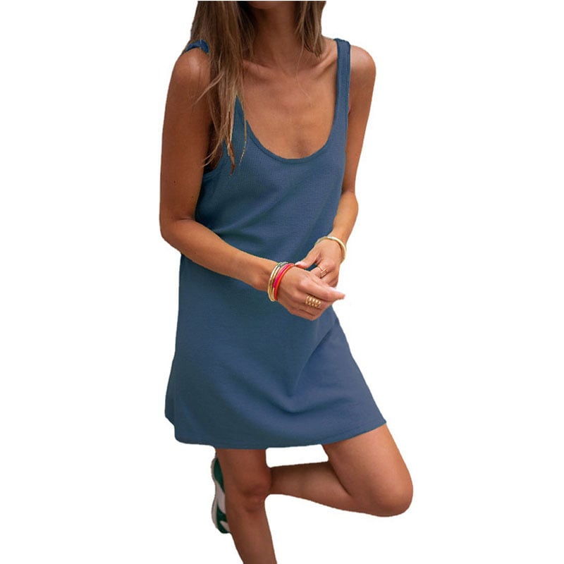 Loose Strap Solid Waffle Sleeveless Dress