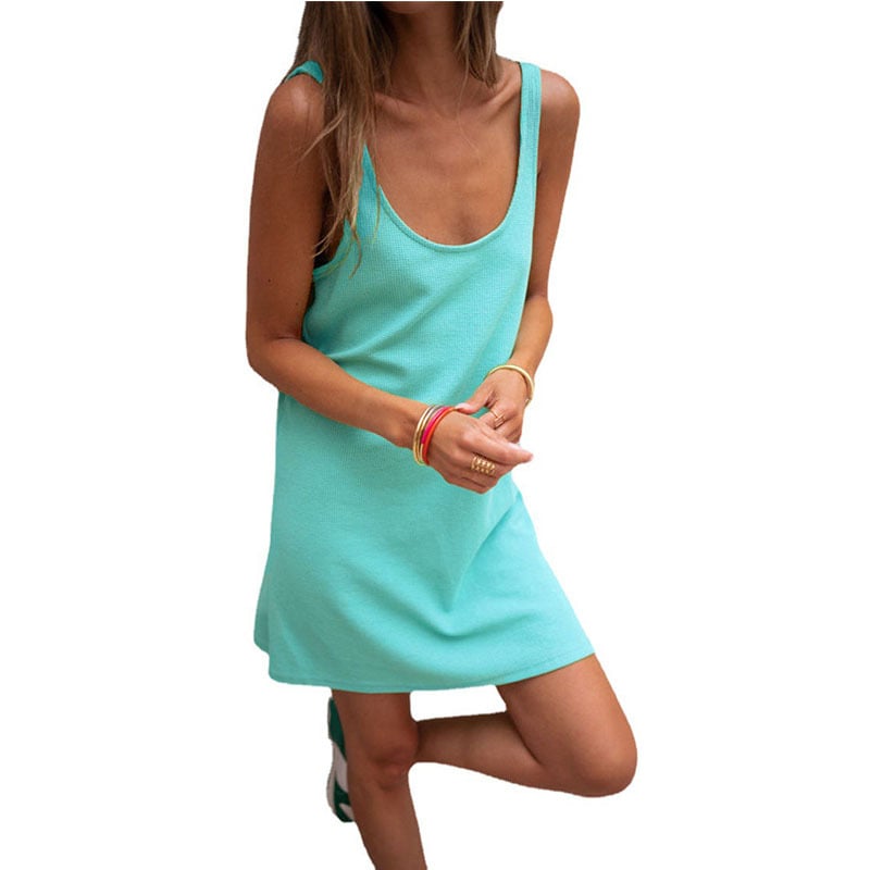 Loose Strap Solid Waffle Sleeveless Dress