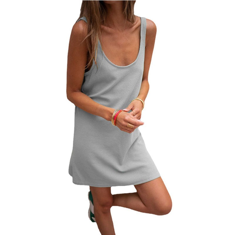 Loose Strap Solid Waffle Sleeveless Dress
