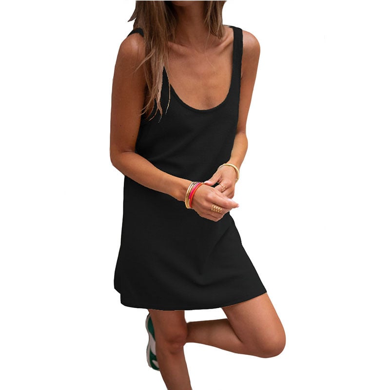 Loose Strap Solid Waffle Sleeveless Dress