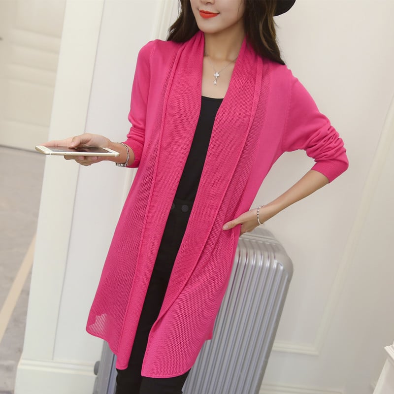 Mid-Length Knitted Sweater Cardigan with Scarf Shawl