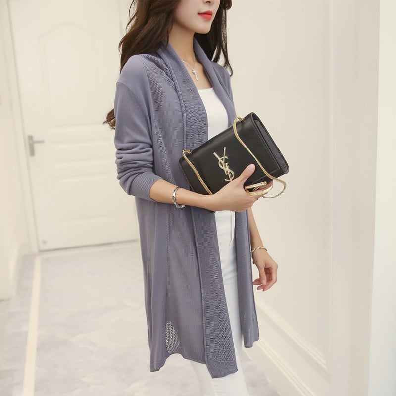 Mid-Length Knitted Sweater Cardigan with Scarf Shawl