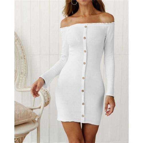 Ivory Poise: Off-Shoulder Slim Fit Mini Dress – White