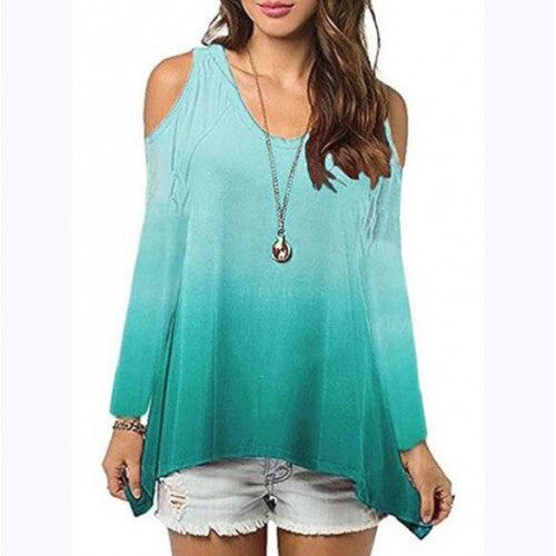 Bare Shoulder Loose Style Long Sleeves Women Top - Green