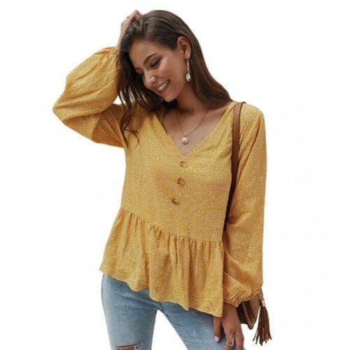Golden Bloom V-Neck Blouse